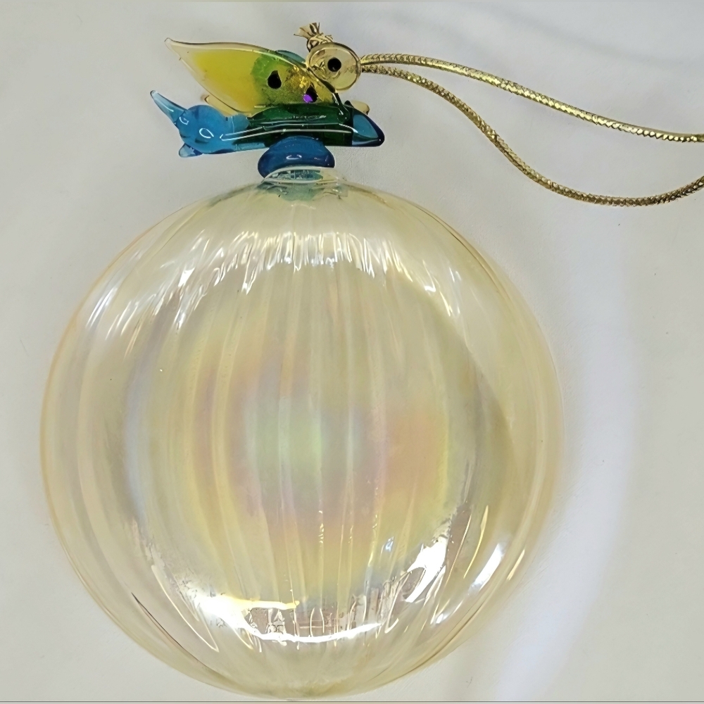 Avon Vintage Christmas ornament Irredescent Suncatcher Blue Butterfly Handblown